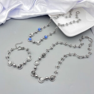 Cat’s Eye Stainless Steel Beaded Necklace & Bracelet