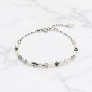 Agate & Pearl Stainless Steel Bracelet
