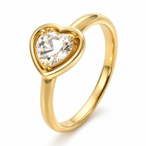 Heart Zircon Gold-Plated Stainless Steel Ring