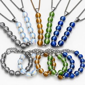 Cat's Eye Titanium Steel Beaded Necklace & Bracelet