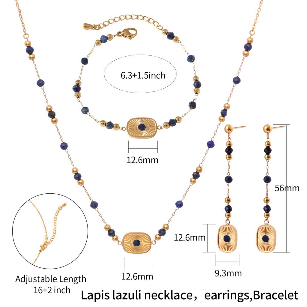 Lapis Lazuli Jewelry Set — Necklace, Bracelet & Earrings