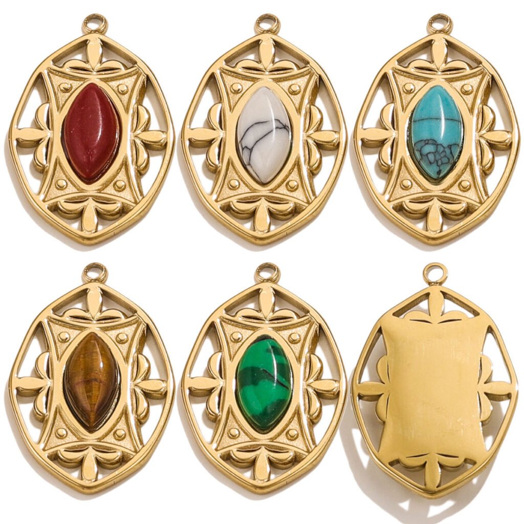 Sunburst Marquise Oval Natural Stone Pendant