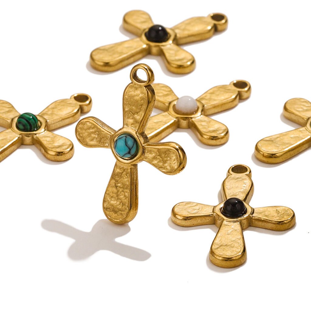Cross Natural Stone Stainless Steel Pendant