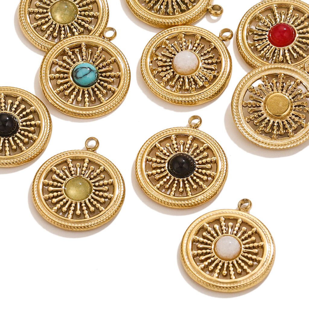 Openwork Round Turquoise Stainless Steel Pendant