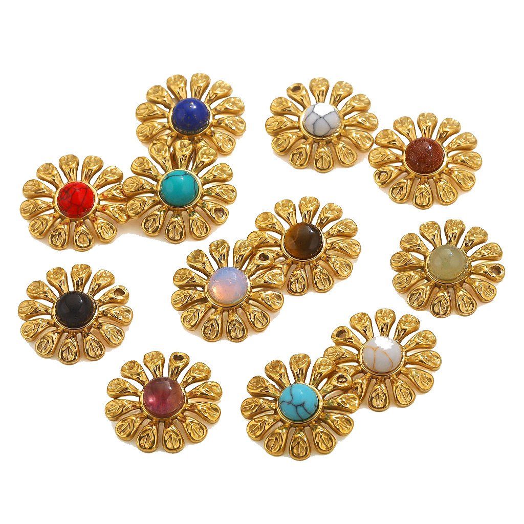 Sunflower Natural Stone Stainless Steel Pendant