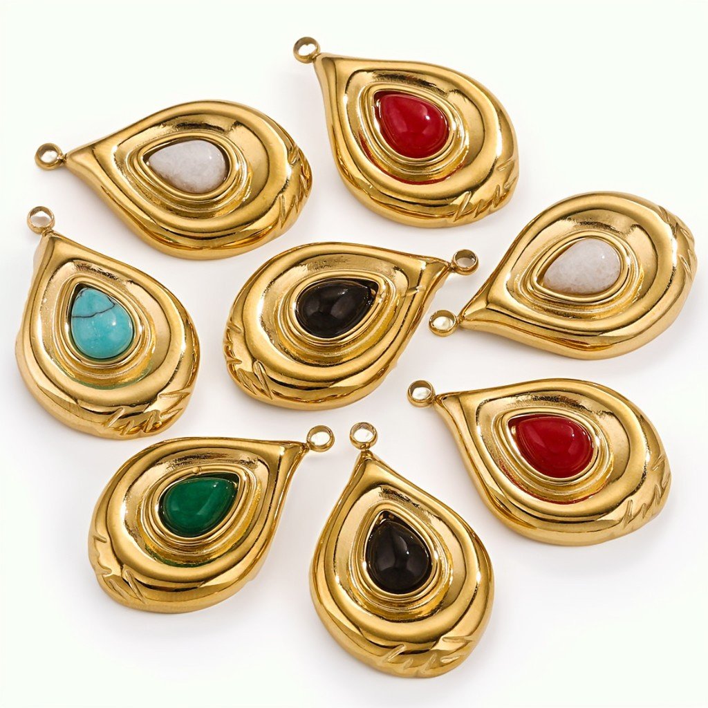 Water Drop Natural Stone Stainless Steel Pendant