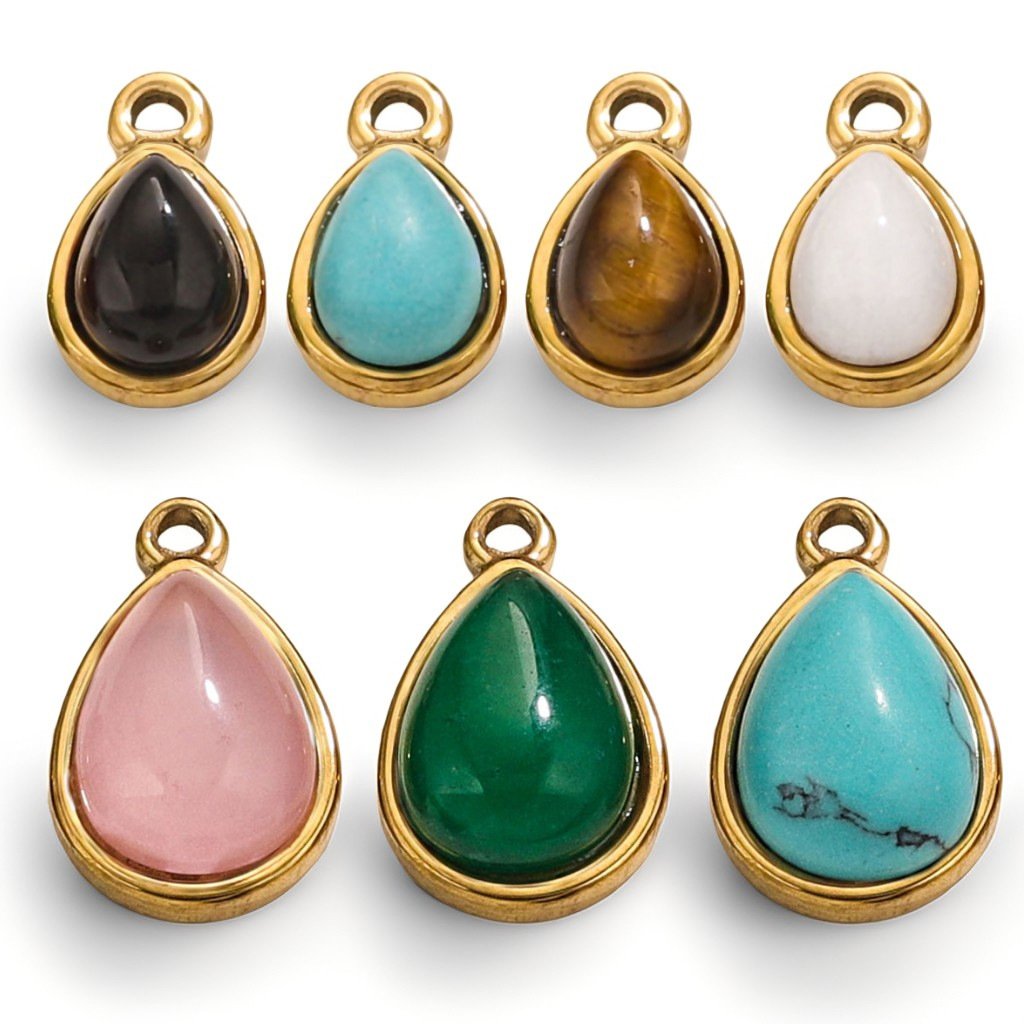 Teardrop Natural Stone Stainless Steel Pendant