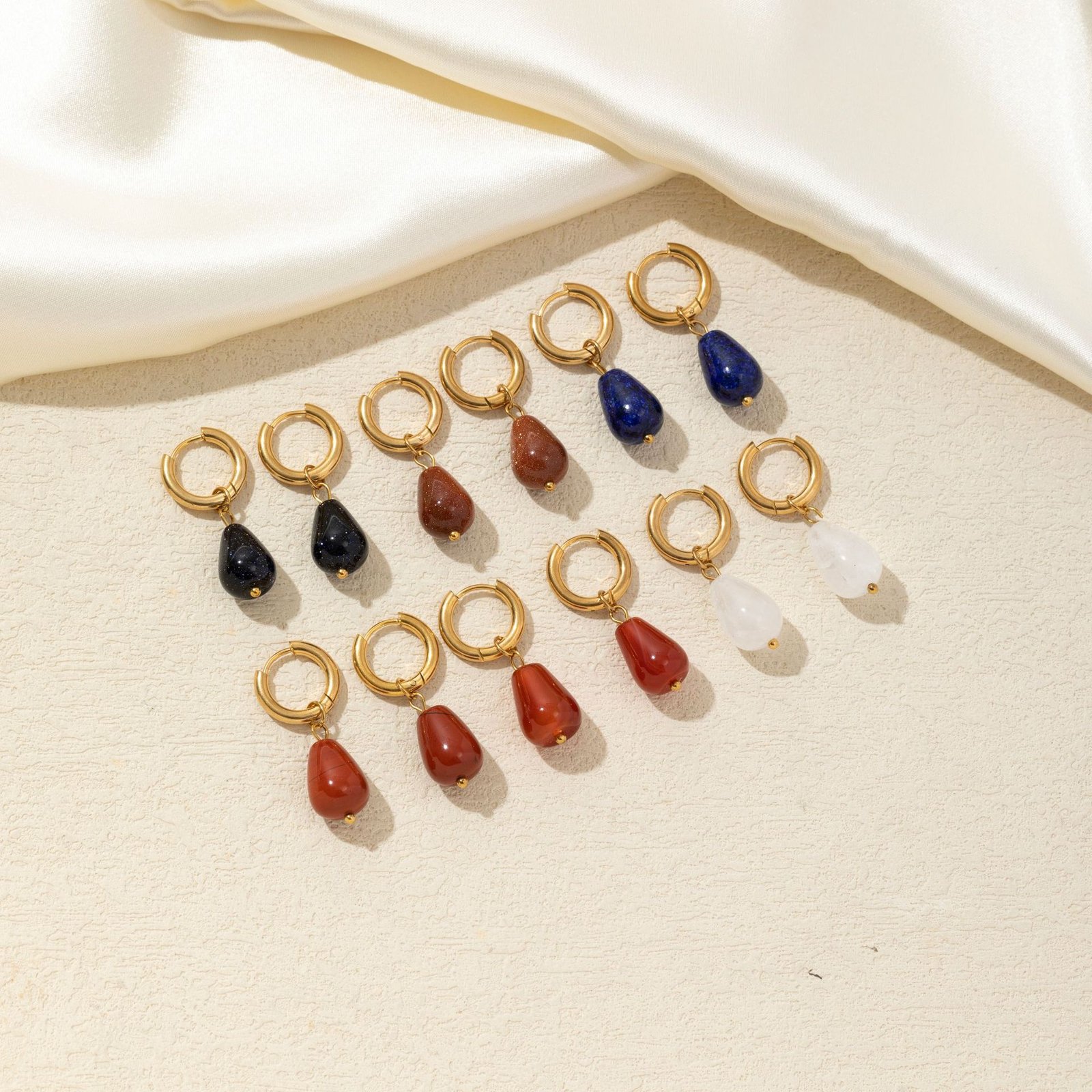 Teardrop Natural Stone Stainless Steel Earring Collection - Image 3