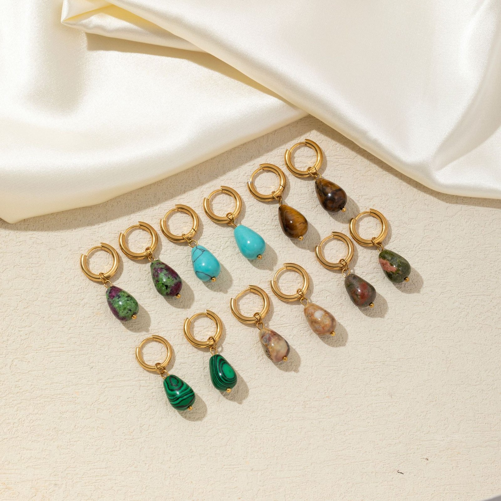 Teardrop Natural Stone Stainless Steel Earring Collection - Image 4