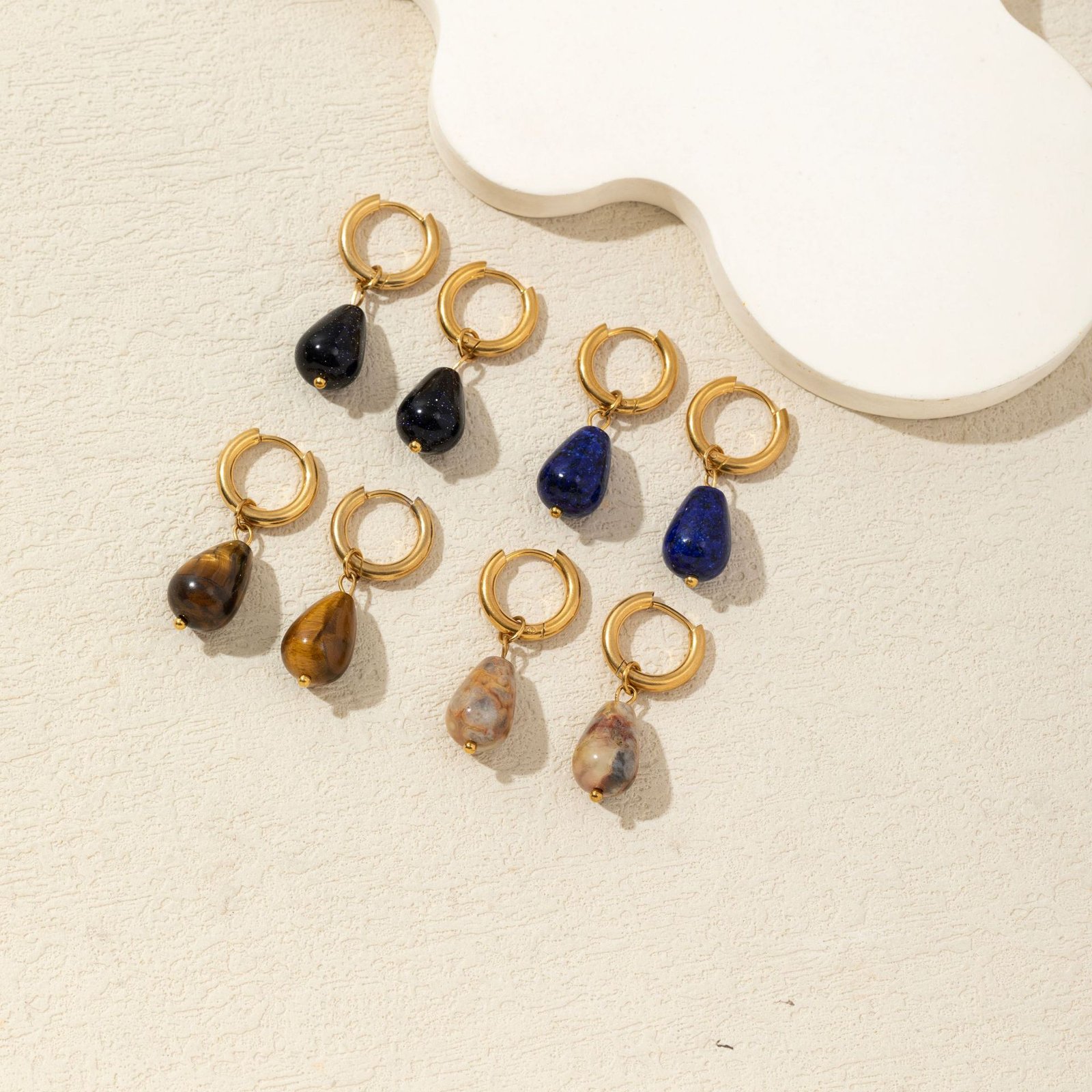Teardrop Natural Stone Stainless Steel Earring Collection - Image 5