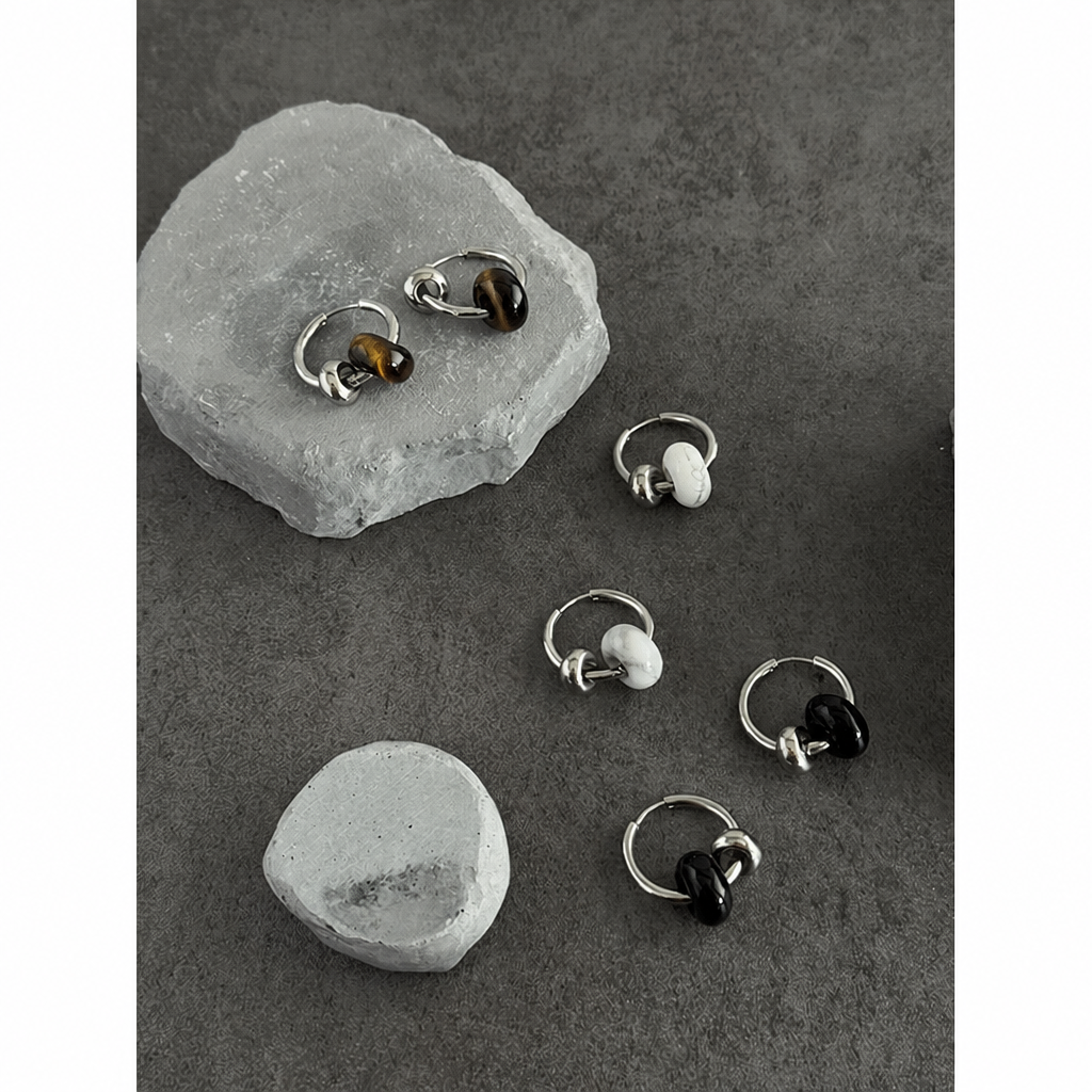 New Chinese Style Peace Button Stainless Steel Earrings