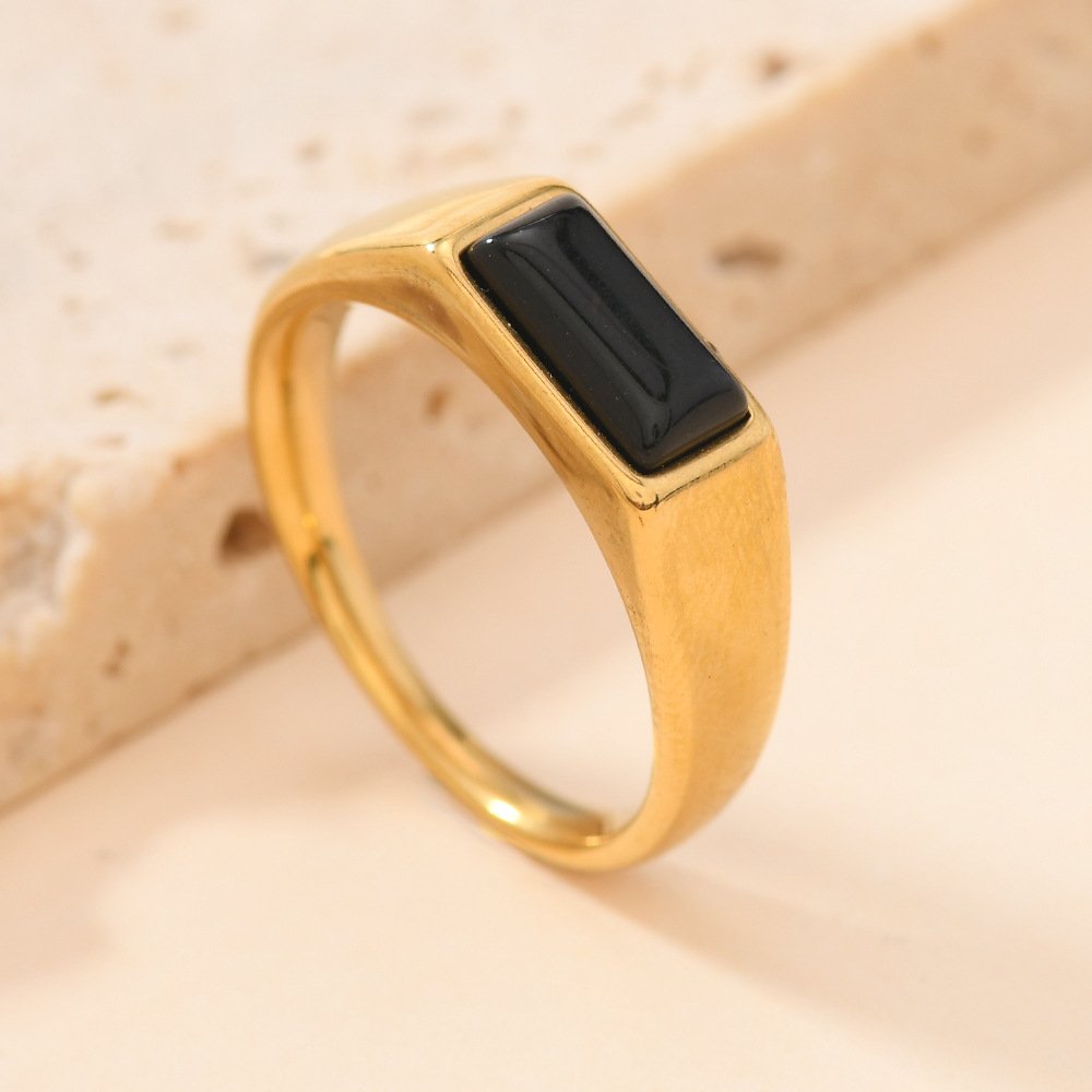 Vintage Rectangle Natural Stone Stainless Steel Couple Ring