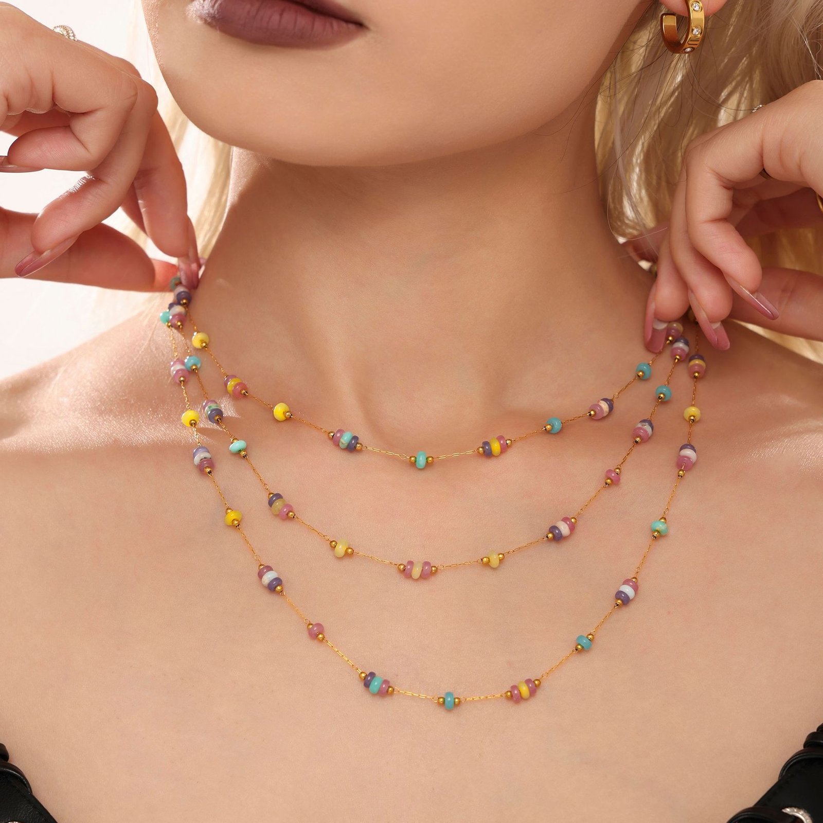 Mixed Natural Stone Stainless Steel Necklace & Bracelet Set - Image 2