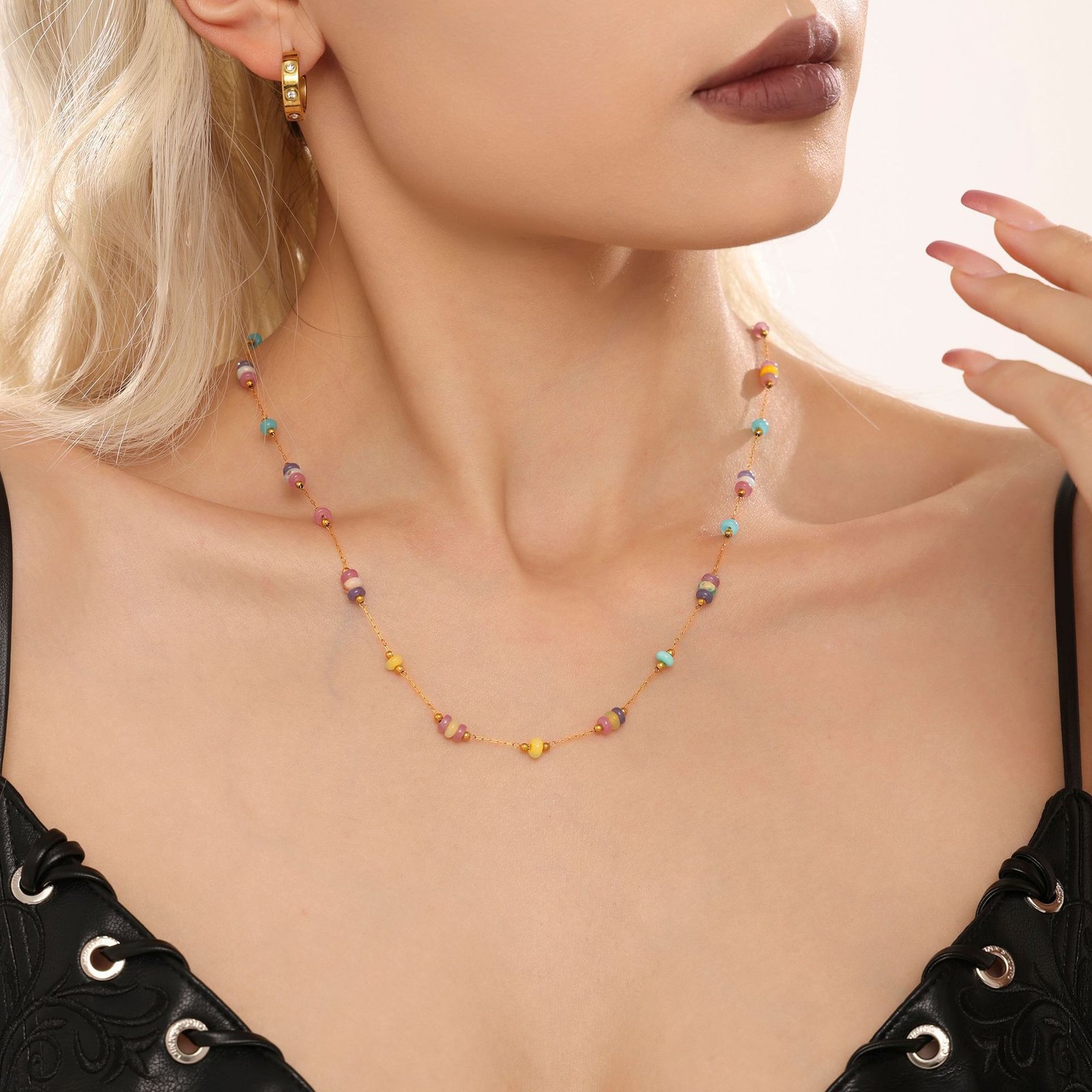 Mixed Natural Stone Stainless Steel Necklace & Bracelet Set - Image 4