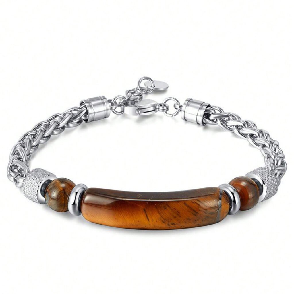Tiger Eye & Black Onyx Stainless Steel Bracelet