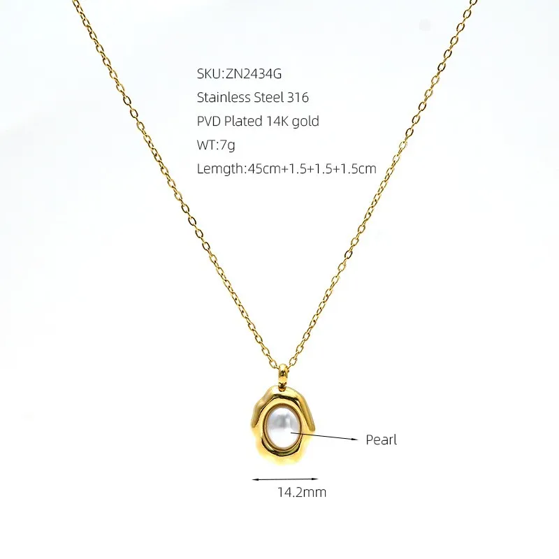 14K Gold-Plated Natural Stone Pendant Necklace