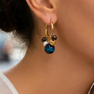 316L Natural Stone Charm Hoop Earrings