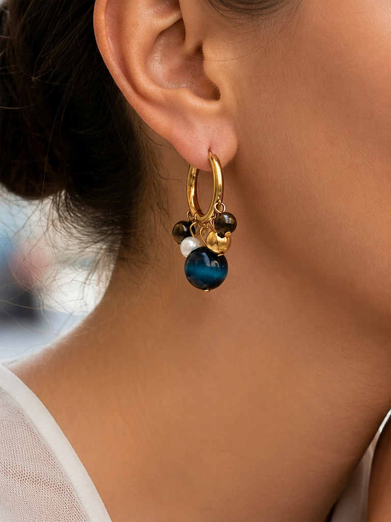 316L Natural Stone Charm Hoop Earrings
