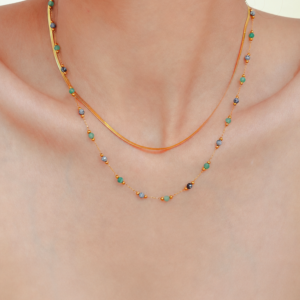 Lapis Natural Stone Double-Layer Titanium Steel Necklace