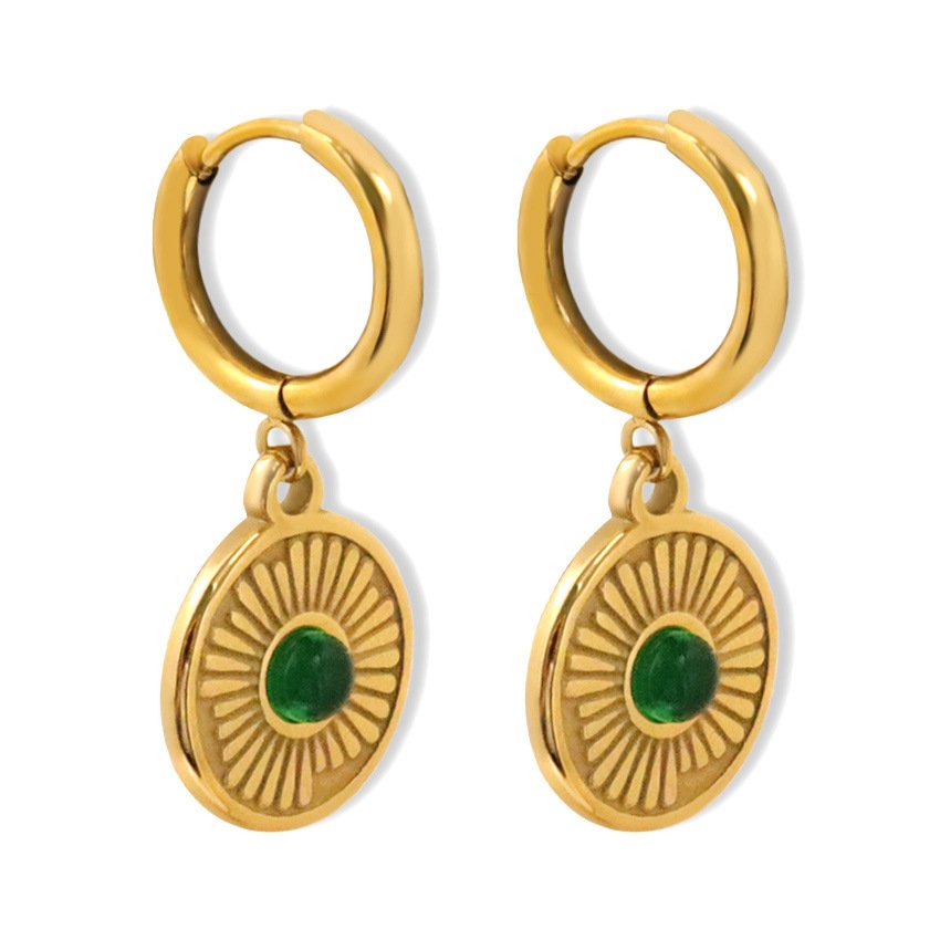 18K Gold-Plated Sunburst Coin Hoop Earrings - Image 5