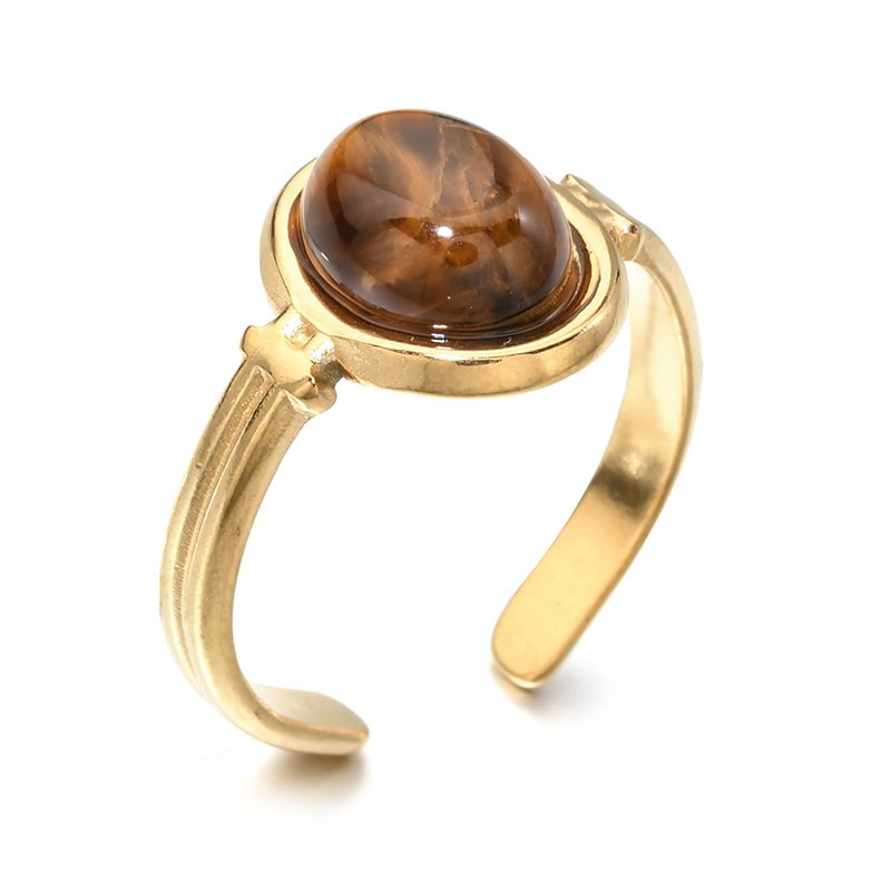 Oval Semi-Precious Stone Adjustable Open Ring