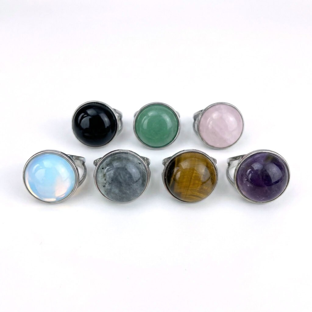 Round Natural Stone Adjustable Ring
