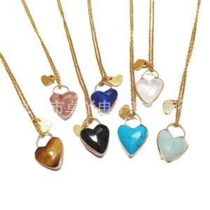 Heart Natural Stone Pendant Necklace - white background